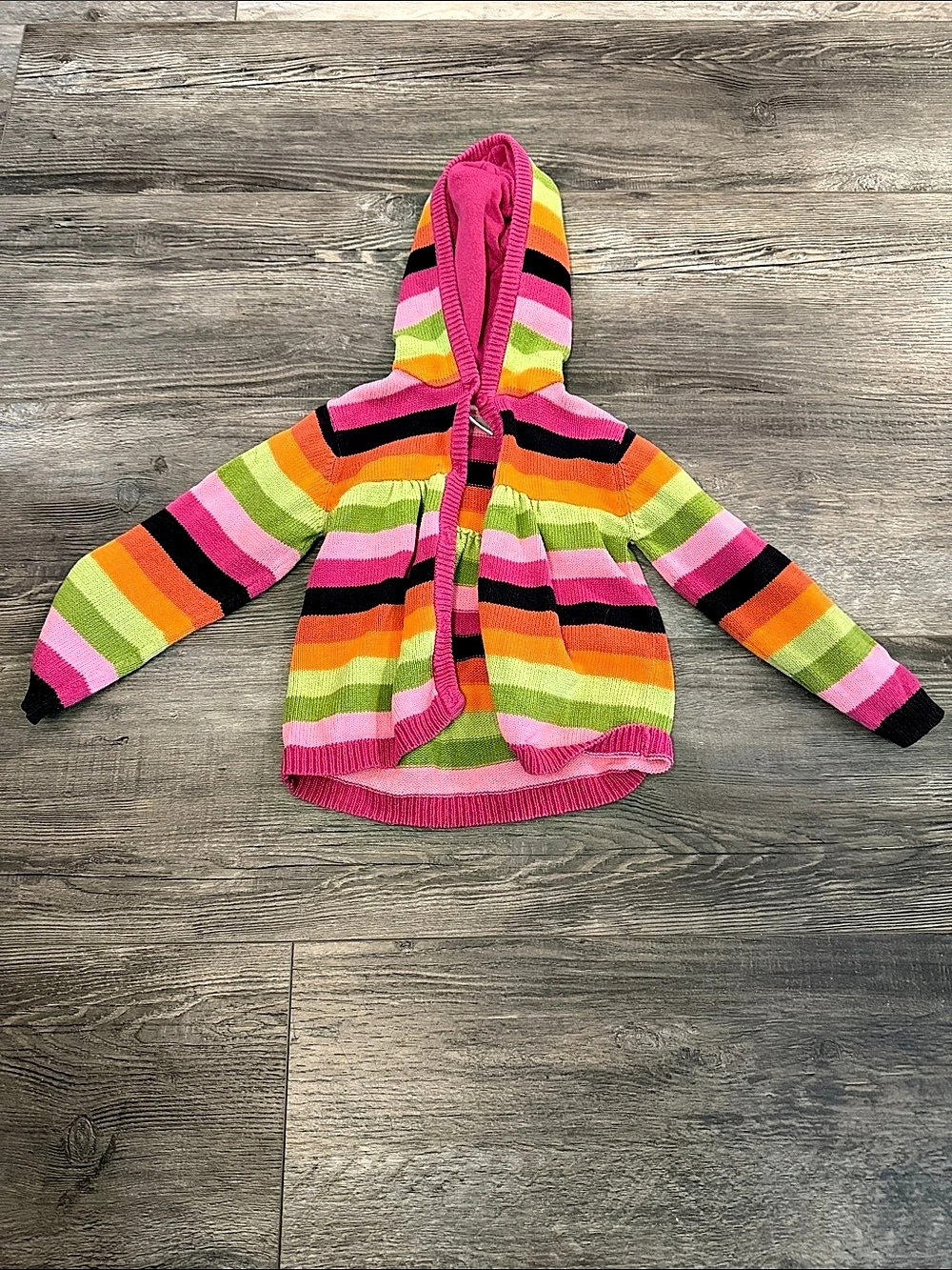 Gymboree Multi-Color Striped Cotton Hooded Sweater Pink & Orange Girls 4T